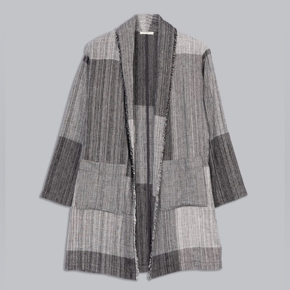 EILEEN FISHER hazy blocks organic cotton shawl jacket Great Autumn Weather - Picture 4 of 10